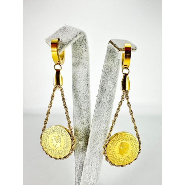 Gold Lira Desenli Sallantılı Küpe